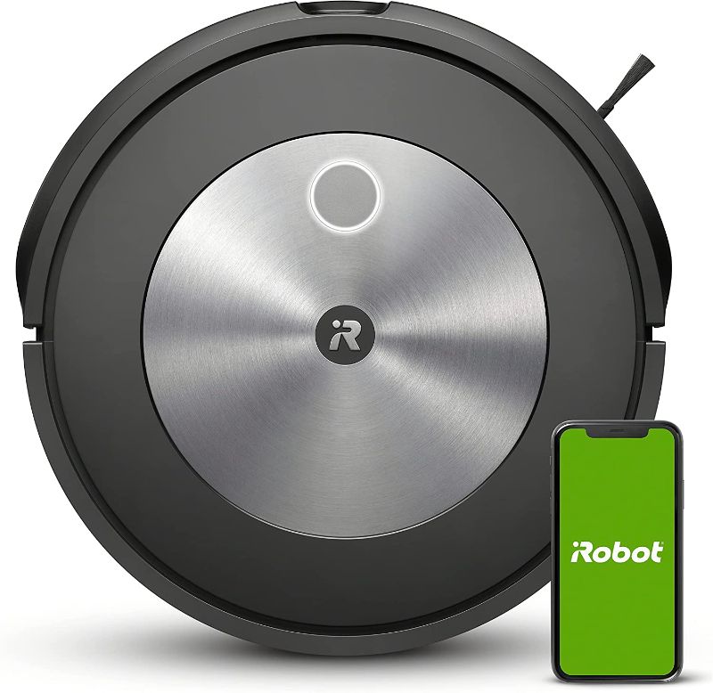 Photo 1 of **SEE NOTE** iRobot® Roomba® j7 (7150) Wi-Fi® 1 Home Base® Charging Station 2 Extra High-Efficiency Filter 1 Extra Corner Brush (black) NOT IN ORIGINAL BOX
