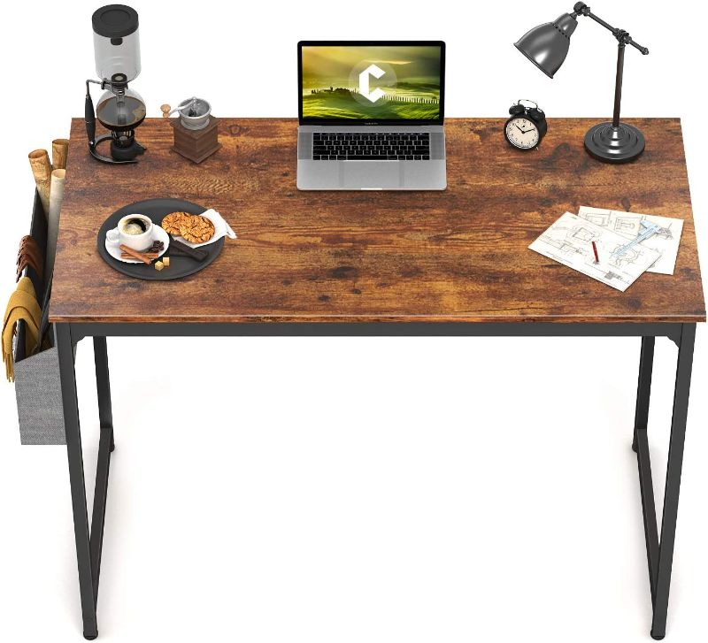 Photo 1 of CubiCubi Study Computer Desk 40" Home Office Writing Small Desk, Modern Simple Style PC Table, Black Metal Frame, Rustic Brown

