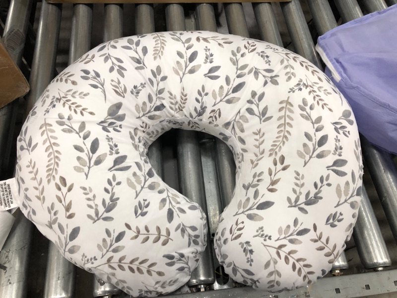 Photo 2 of Boppy Nursing Pillow and Positioner—Original | Gray Taupe Watercolor Leaves | Breastfeeding, Bottle Feeding, Baby Support | with Removable Cotton Blend Cover | Awake-Time Support
