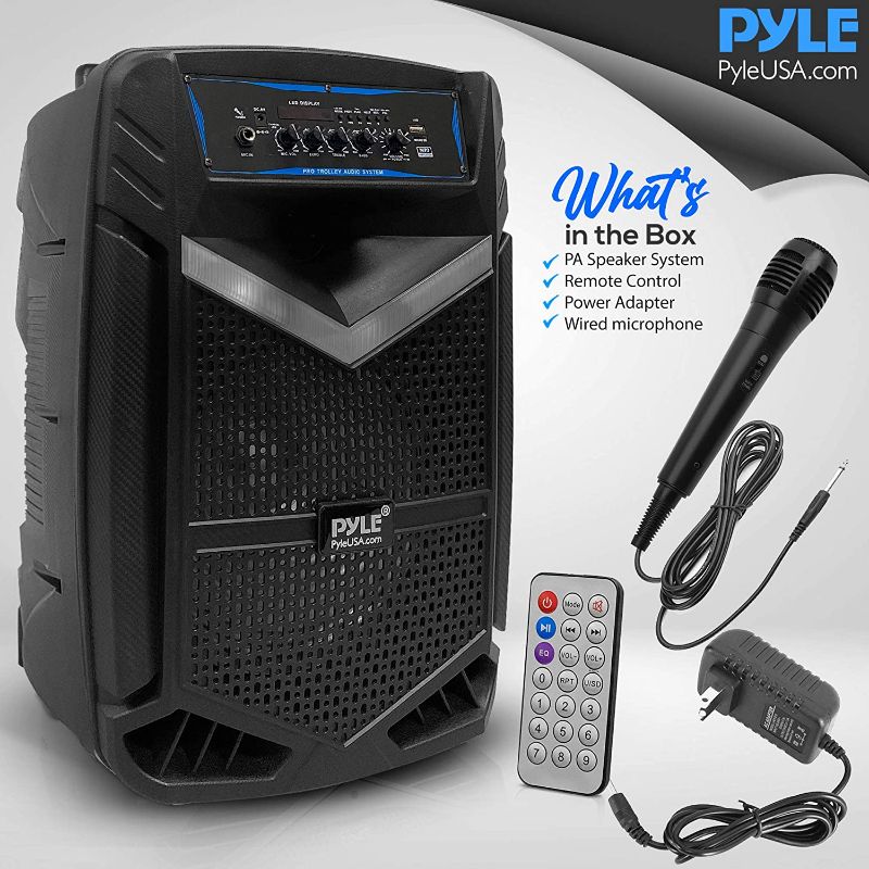 Photo 1 of Portable Bluetooth PA Speaker System - 1200W Rechargeable Outdoor Bluetooth Speaker Portable PA System w/ 15” Subwoofer 1” Tweeter, Recording Function Mic In Party Lights USB/SD Radio - Pyle PPHP1542B

