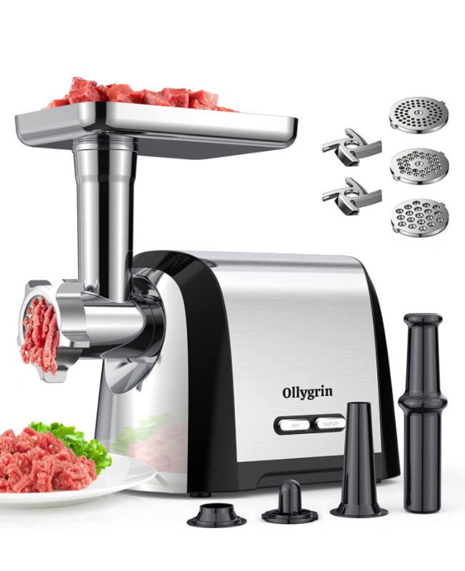 Photo 1 of Ollygrin Meat Grinder Electric, 2600W Max Heavy Duty Mincer Machine, Stainless Steel Food Grinders with Accessory Storage Box 2 Blades, 3 Plates, Sausage Stuffer Tube & Kubbe Kit, Home Use, Silver