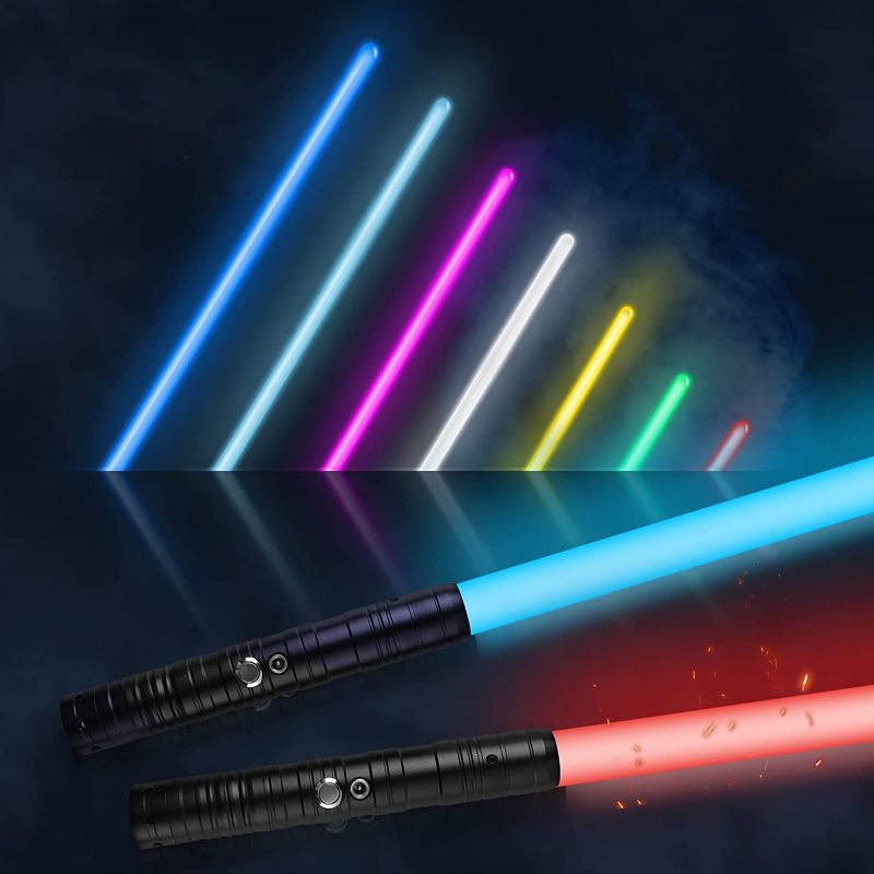 Photo 1 of Lightsaber 2 Pack RGB 15 Colors Metal Hilt FX Light Saber attery Rechargable 2-in-1 Double-Bladed FX Dueling Light Saber Cosplay Toy 3 Sound Mode Light Sword Forge
