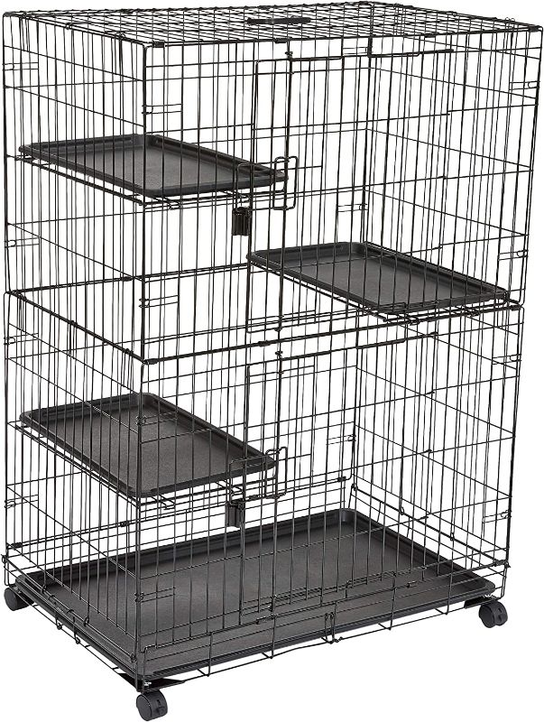 Photo 1 of Amazon Basics 3-Tier Wire Cat Cage Playpen Kennel, Large, 36 x 22 x 51 Inches, Black
