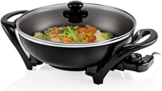 Photo 1 of 13 In. Black Non-Stick Electric Skillet with Aluminum Body Adjustable Temperature Controller Tempered Glass Cover