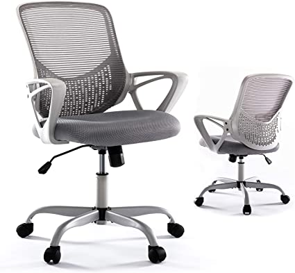 Photo 1 of Office Desk Chair, Mid Back Lumbar Support Computer Mesh Task Chair, Grey
