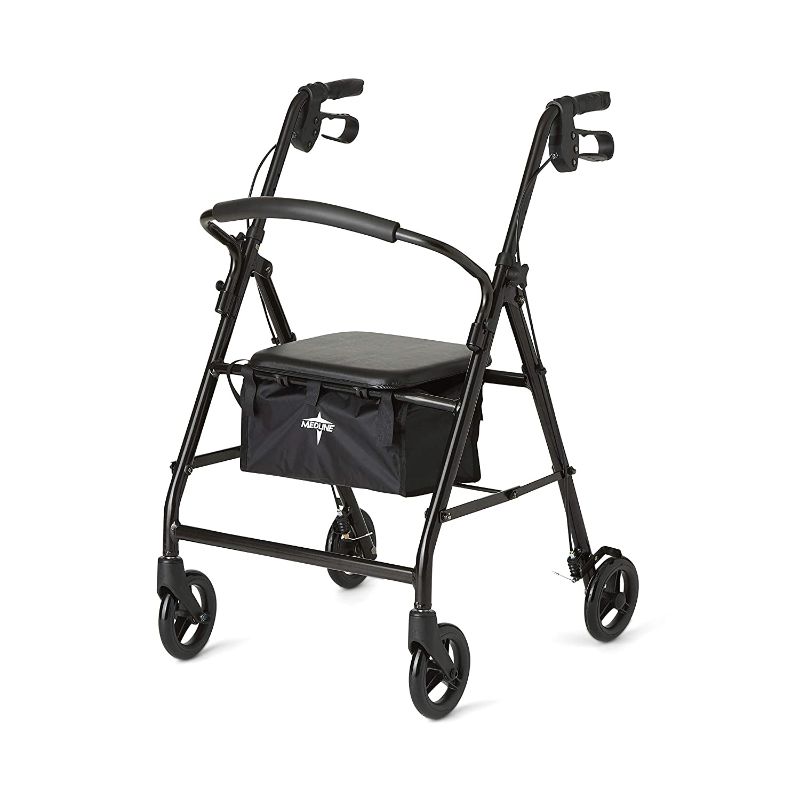 Photo 1 of Medline Standard Steel Folding Rollator Walker with 6" Wheels, Black
