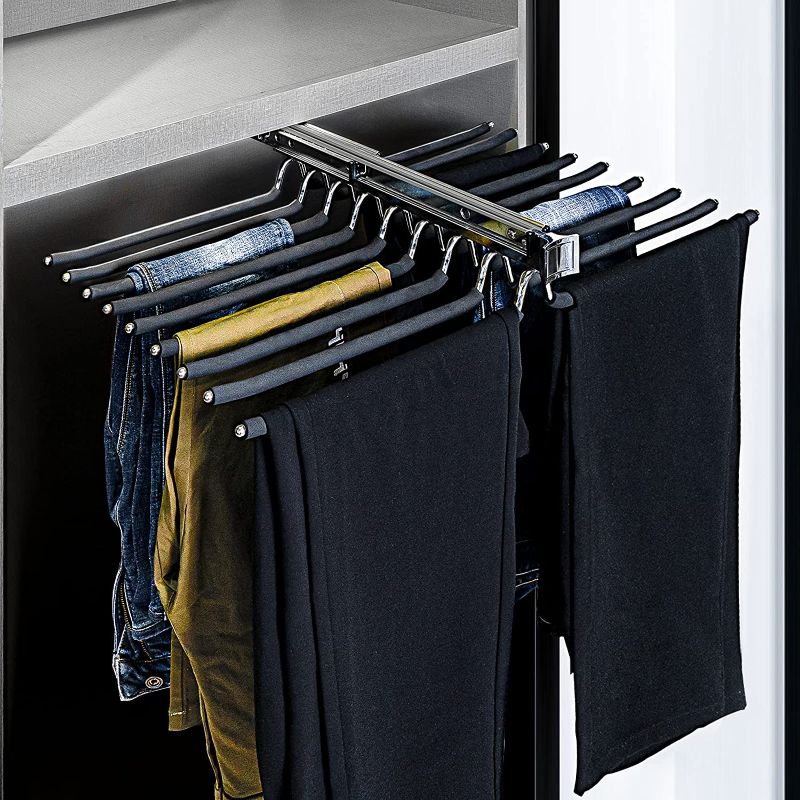 Photo 1 of SIGOEI Pull Out Pants Rack 18 Arm Suit Pants Rack Wardrobe Pull Out Pants Rack Clothes Organizer for Space Saving and Storage 26.4x18.4x4.7 inches (Double Row)
