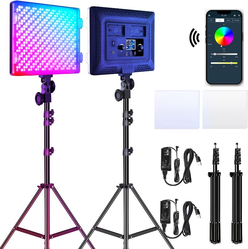 Photo 1 of GVM RGB LED Video Lights Photography Lighting Kit, 50W Bi-Color 3200K-5600K Studio Lights, 2-Packs 672 Led Beads APP Control Film Lights Panels for Videography/Streaming/Gaming/YouTube CRI 97+
