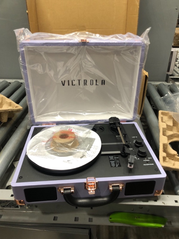 Photo 2 of Victrola Vintage 3-Speed Bluetooth Portable Suitcase Record Player with Built-in Speakers | Upgraded Turntable Audio Sound| Includes Extra Stylus | Light Purple (VSC-550BT-LPP)
