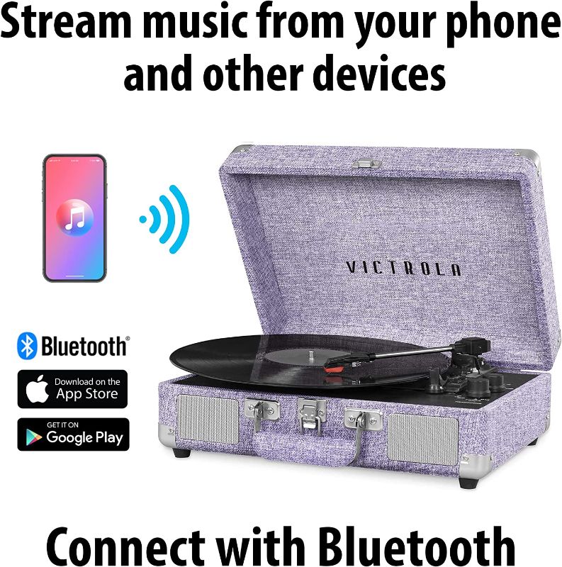 Photo 1 of Victrola Vintage 3-Speed Bluetooth Portable Suitcase Record Player with Built-in Speakers | Upgraded Turntable Audio Sound| Includes Extra Stylus | Light Purple (VSC-550BT-LPP)
