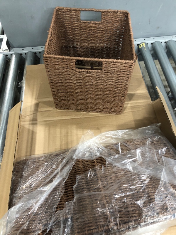 Photo 2 of 2 Pack Wicker Baskets, Graciadeco Hand-Woven Paper Rope Storage Baskets Woven, Foldable Cubby Storage Bins, Storage Basket for Shelves Organizing or Decor, 12*12*12 Inches, Brown
