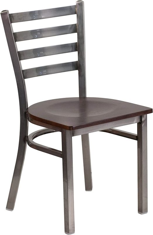 Photo 1 of (2 CHAIRS) Flash Furniture HERCULES Series Clear Coated Ladder Back Metal Restaurant Chair - Walnut Wood Seat
