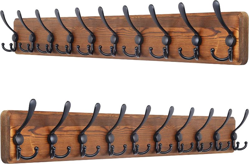 Photo 1 of SKOLOO Rustic Large Wall Mounted Coat Rack: 38.3'' Long Coat Rack for Wall,16’’ Hole to Hole, Pine Solid Wood Coat Rack Hook, Farmhouse Coat Hanger Wall Mount for Hanging Jacket Coat Hat, Pack of 2
