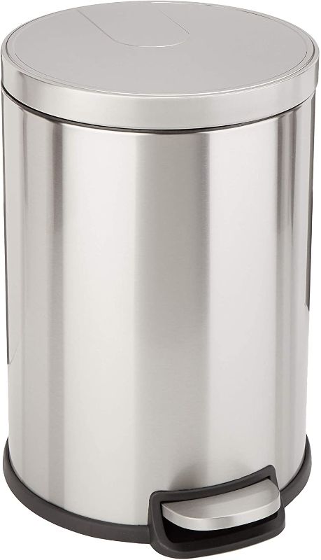 Photo 1 of Amazon Basics 20 Liter / 5.3 Gallon Round Soft-Close Trash Can with Foot Pedal - Stainless Steel
