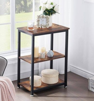 Photo 1 of 3-TierDeep Brown Side Table?Rectangle Stable Open Book Shelves with Metal Frames, End table?13.8"W x 21.6"D x 30"H
