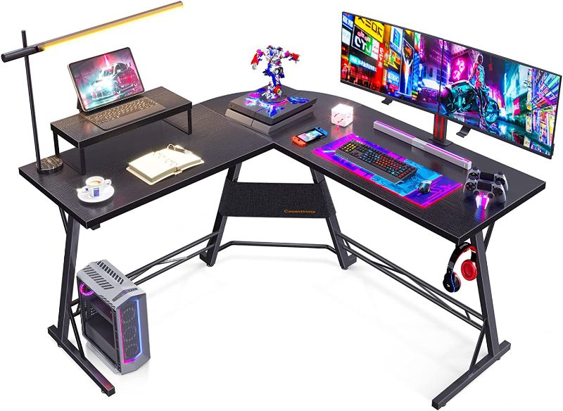 Photo 1 of Gaming Desk L Shaped Computer Desk, Corner Desk for Home Office with Monitor Stand 51", Black
