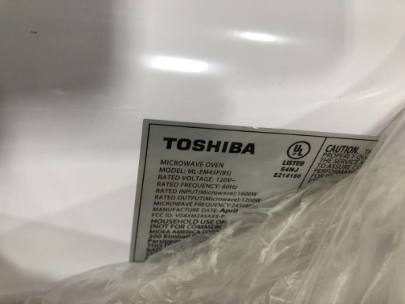 Photo 4 of **Parts Only** Non Functional** TOSHIBA ML-EM45P(BS) Countertop Microwave Oven with Smart Sensor and Position Memory Turntable, Memory Function, 1.6 Cu.ft with 13.6" Removable Turntable, Black Stainless Steel, 1200W
