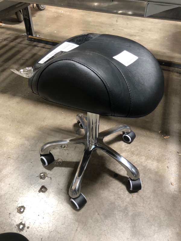 Photo 2 of *NOT exact stock photo, use as reference* 
 Rolling Saddle Stool PU Leather Swivel Adjustable Rolling Stool with Wheels Salon Chair Black