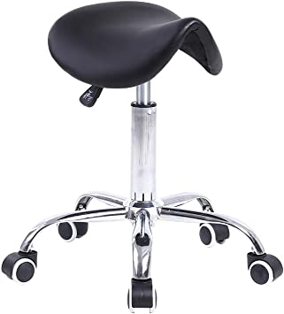 Photo 1 of *NOT exact stock photo, use as reference* 
 Rolling Saddle Stool PU Leather Swivel Adjustable Rolling Stool with Wheels Salon Chair Black