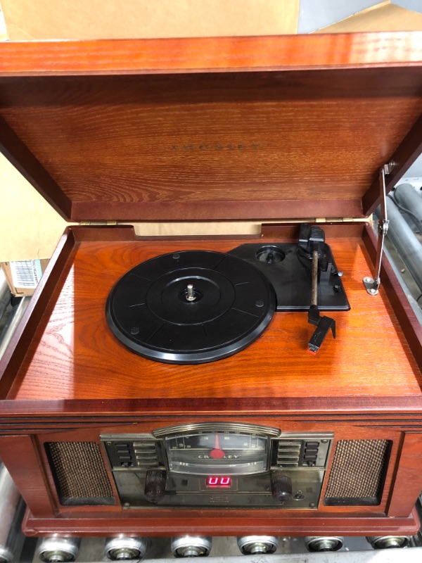 Photo 3 of Crosley CR42D-PA Lancaster 3-Speed Turntable with Radio, CD/Cassette Player, Aux-in and Bluetooth, Paprika
