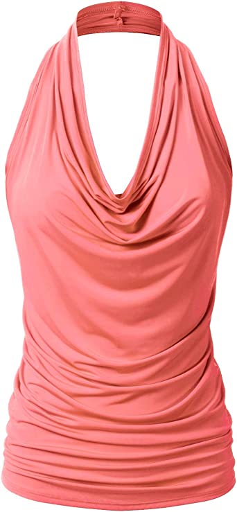 Photo 1 of EIMIN Women's Casual Halter Neck Draped Front Sexy Backless Tank Top, S