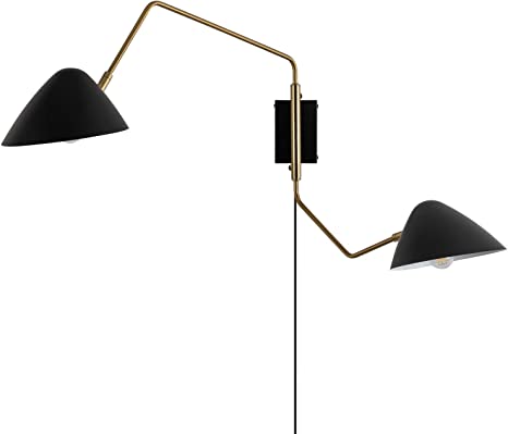 Photo 1 of *NOT exact stock photo, use as reference* 
Modern Plug in Wall Sconces, 2-Lghts Black and Brass Swing Arm Plug-in Wall Lights for Bedroom Living Room
