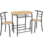 Photo 1 of 3-Piece Wooden Round Table & Chair Set for Compact Space w/Steel Frame, Built-in Wine Rack?33.46"Lx23.6"Wx29.9"T?Oak
