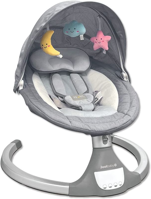 Photo 1 of **Missing Power Cord**Nova Baby Swing for Infants - Motorized Bluetooth Swing, Music Speaker with 10 Preset Lullabies, Remote Control, Gray - Jool Baby
