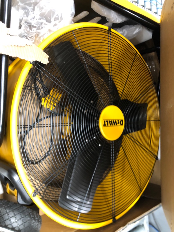 Photo 2 of ***PARTS ONLY*** DEWALT Drum Fan High-Velocity Industrial, Drum, Floor, Barn, Warehouse Fan, Heavy Duty Air Mover with Adjustable Tilt & Large Wheel, 24", Yellow DXF2490
