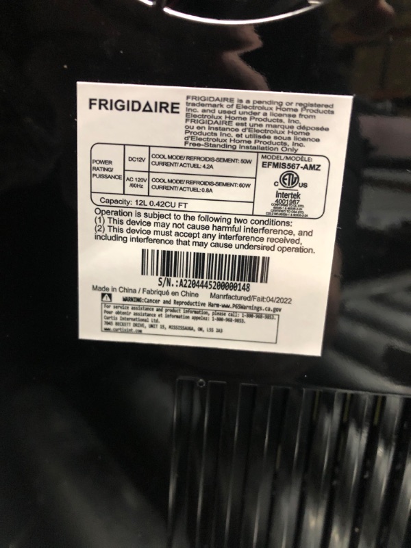 Photo 3 of **** tested*** FRIGIDAIRE EFMIS567_AMZ 18 Can OR 4 Wine Bottle Retro Beverage Fridge, Temperature Control, Thermoelectric, FreonFree, Stainless