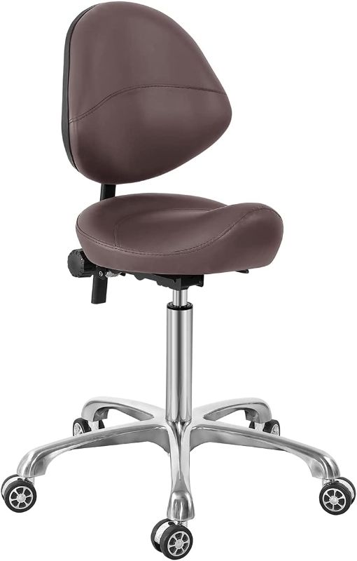 Photo 1 of Saddle Stool Chair with Back Support Footrest, Heavy-Duty(350LBS), Hydraulic Rolling Swivel Adjustable Stool Chair for Salon Spa Beauty Massage Dental Clinic Home Office Use