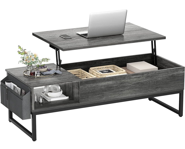 Photo 1 of Aheaplus Lift Top Coffee Table with Storage, Wood Lifting Top Central Table Metal Frame, 43.3" Lift Tabletop Tea Table with Side Pouch, Cocktail Table Modern Pop up Adjustable Table for Living Room