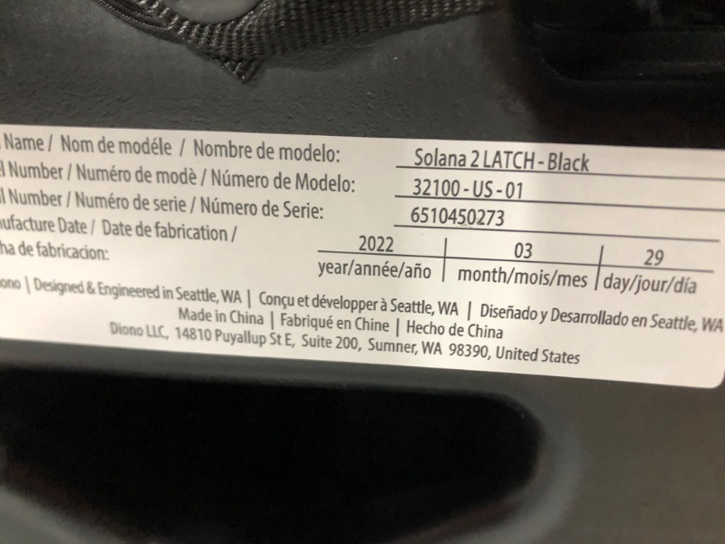 Photo 1 of Diono Solana 2, XL 2022, Dual Latch Connectors, Lightweight Backless Belt-Positioning Booster Car Seat, 8 Years 1 Booster Seat, Black
