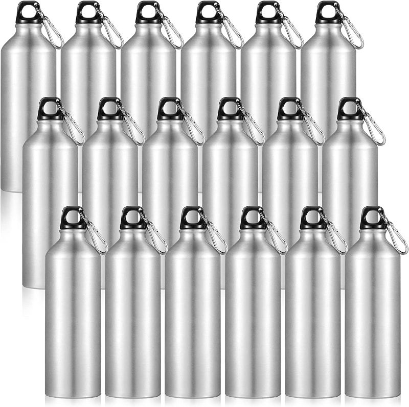 Photo 1 of 18 Pieces Aluminum Sport Water Bottles Bulk 24 oz Lightweight Water Bottles Reusable Leak Proof Water Bottles with Hook and Twist Cap for Bike, Camping, Climbing, Travelling, Indoor, Outdoor
