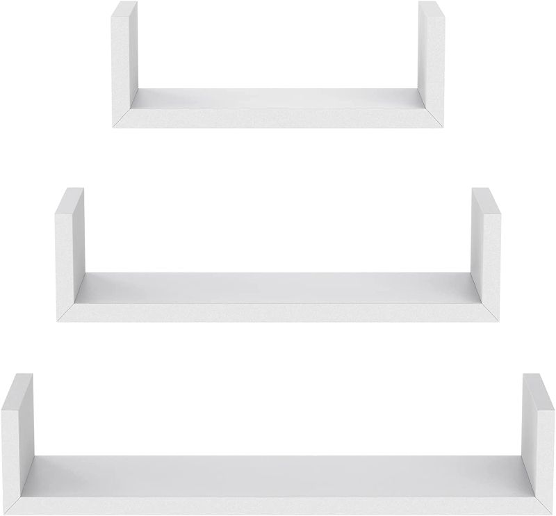 Photo 1 of AMADA HOMEFURNISHING Floating Shelves Wall Mounted, Wall Shelf for Bathroom, Bedroom, Kitchen, Living Room, U-Shaped Decorative Wall Shelves Includes 3 Lengths,12-24 Inches Long, AMFS18W
