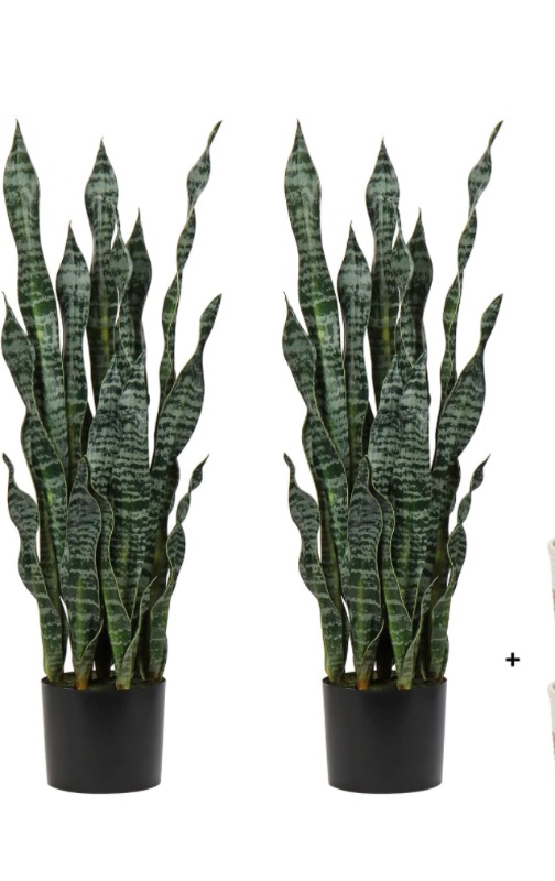 Photo 1 of 2 Set Large Fake Snake Plant Black Coral Sansevieria Plant Artificial Snake Plants in Pots with Woven Basket Faux Mother in Law Tongue Plant -for Indoor Outdoor Home Office Decor