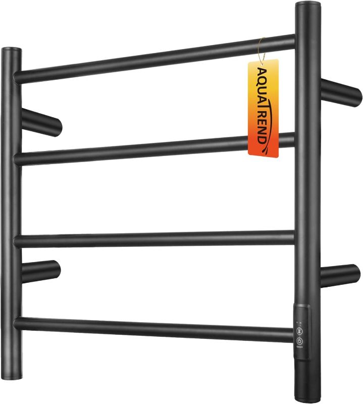 Photo 1 of Aquatrend Heated Towel Rack with Build-in Timer Electric Towel Warmer Wall Mounted for Bathroom,Stainless Steel 4 Bars Heated Drying Rack Plug-in/Hardwired?Black?
