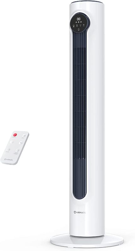 Photo 1 of AIRMATE Tower Fan with Remote, 42in Silent Pedestal Oscillating Fan for Bedroom, Bladeless Standing Fan, 3 Modes 8 Speeds, LED Display Touchpad Multifan, 8H Timer Room Fan for Home Office Portable
