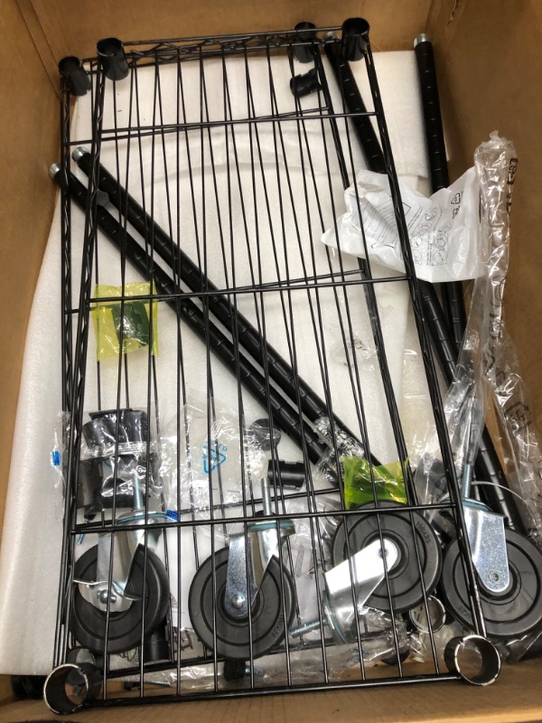 Photo 1 of Amazon Basics 5-Shelf Adjustable, Heavy Duty Storage Shelving Unit on 4'' Wheel Casters, Metal Organizer Wire Rack, Black (30L x 14W x 64.75H)
