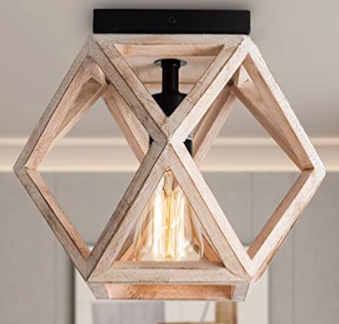 Photo 1 of Wooden Flush Mount Ceiling Light, Vintage Farmhouse Close to Ceiling Lighting Fixture, Rustic Mini Wood Geometric Cage Ceiling Lamp for Entryway Hallway Kitchen Island Dining Room Laundry Bedroom