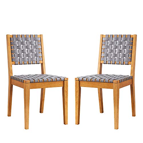 Photo 1 of Amazon Brand – Rivet Faux Leather Woven Dining Chair with Wood Frame, Set of 2, 18"W, Gray
