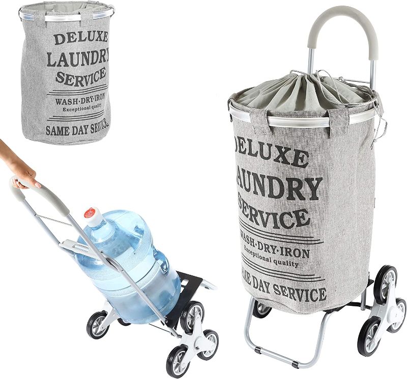 Photo 1 of  Stair Climber Laundry Trolley Dolly, Grey Laundry Bag Hamper Basket cart with wheels sorter