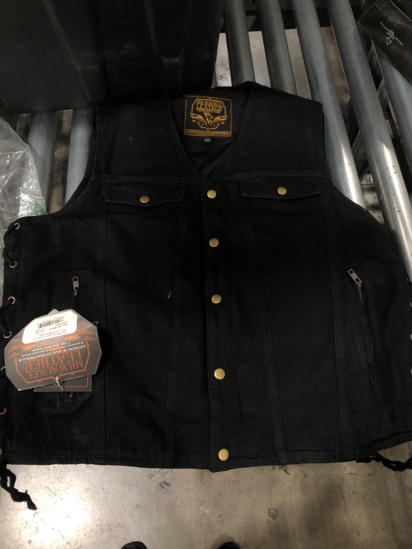 Photo 1 of Milwaukee Leather Men's Side Lace Denim Vest W/Chest Pockets Black (XX-Large)
