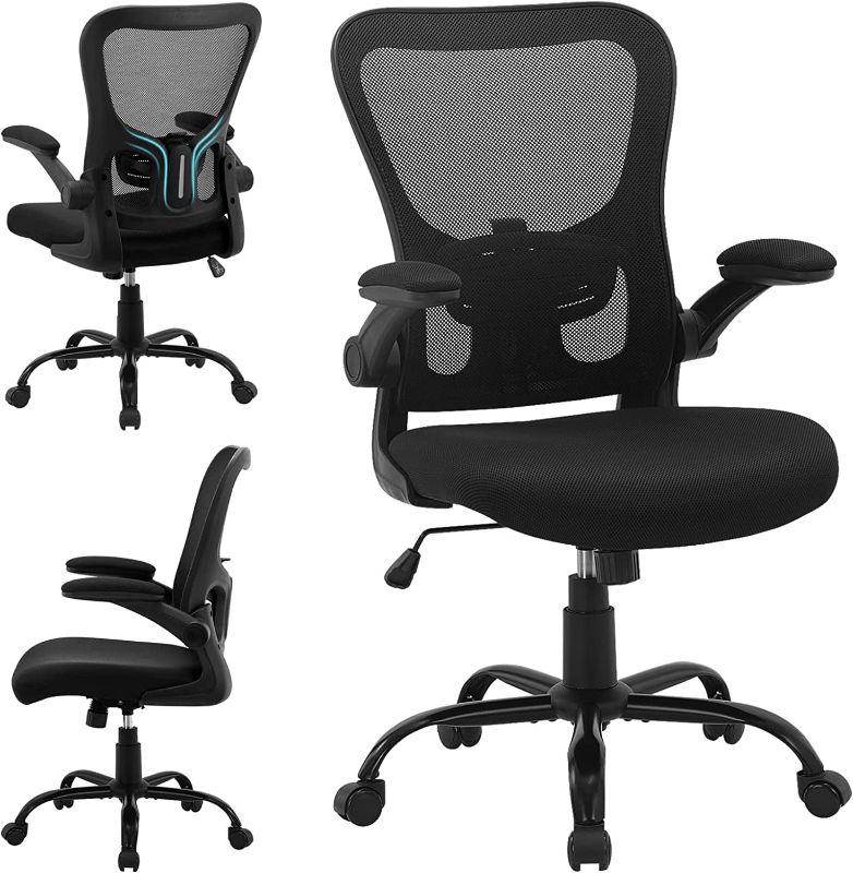 Photo 1 of Office Chair Ergonomic Desk Chair - Mesh Adjustable Height Computer Chair with Lumbar Support and Flip-up Armrests, BIFMA Swivel Executive Task Chair for Home Office, Black
