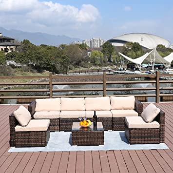 Photo 1 of *BOX 3 of 4, NOT COMPLETE*
VANCIKI Patio Furniture Set of 7, Tempered Glass Coffee Table Rattan Weaving Wicker Chair Sectional Sofa with Cushion Outdoor Conversation Sets, for Lawn, Garden, Beach, Poolside & Balcony
