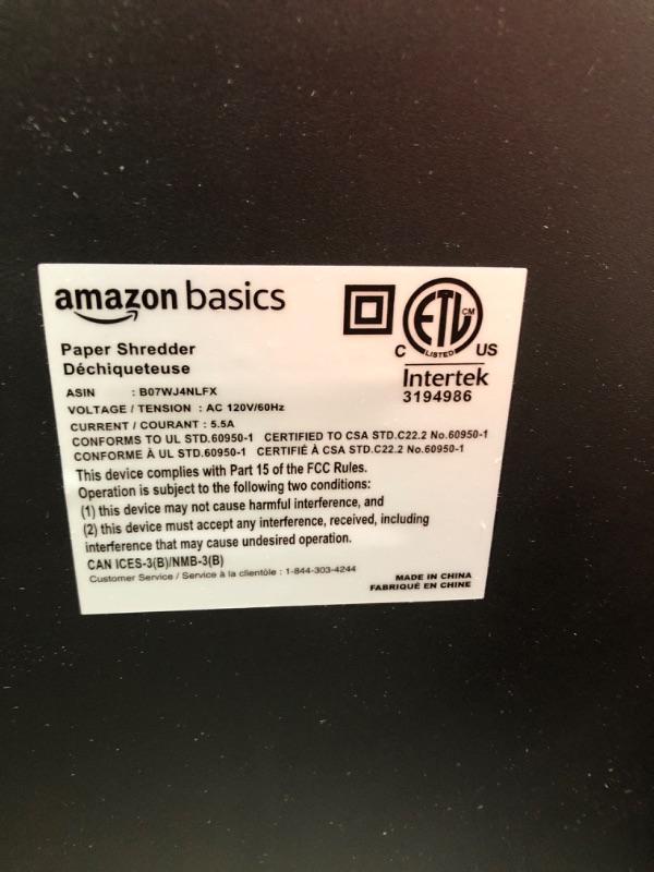 Photo 4 of ***PARTS ONLY*** Amazon Basics 24-Sheet Cross-Cut Paper, CD and Credit Card Home Office Shredder with Pullout Basket
