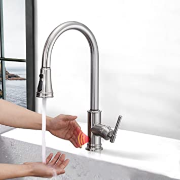 Photo 1 of  ARRISEA High Arc Sink Faucets with Pull Down Sprayer, Lead-Free Brass Brushed Nickel Stainless Steel Dual Sensor Smart Kitchen Tap with 10-inch Deck Plate
