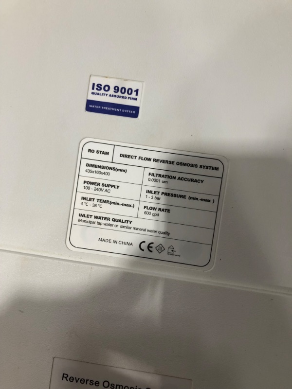 Photo 1 of RO Reverse Osmosis Water Filtration System, Countertop or Under Sink Tankless Purifier, 1.5:1 Drain Ratio, 600 GPD, TDS Reduction, Faucet Included
