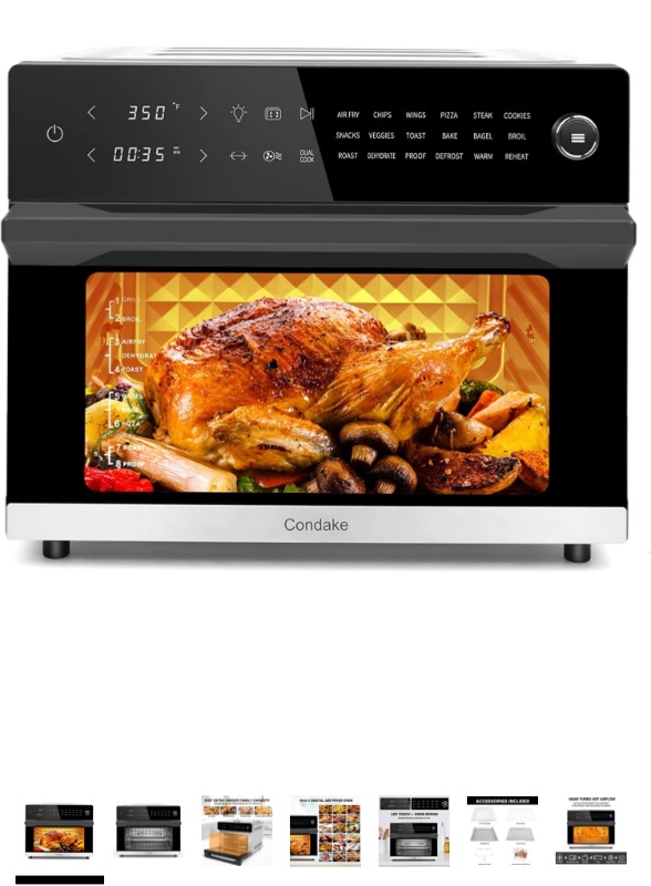 Photo 1 of Condake 32QT Large Air Fryer Oven Toaster Oven Combo with Rotisserie 18-in-1 Convection Oven Countertop LED Touch and Knob Design Digital Oven for Bake Broil Pizza Roast Toast Dehydrate,1800W,Stainless Steel,ETL certified