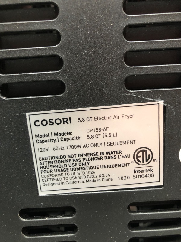 Photo 4 of **Parts Only**Non Functional**Cosori Air Fryer,Max XL 5.8 Quart,1700-Watt Electric Hot Air Fryers Oven